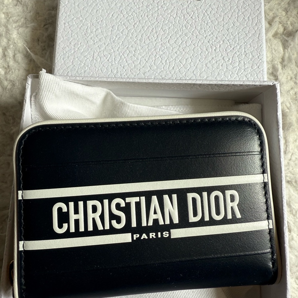Dior NAVY WHITE Card coin zippy Holder / wallet NIB